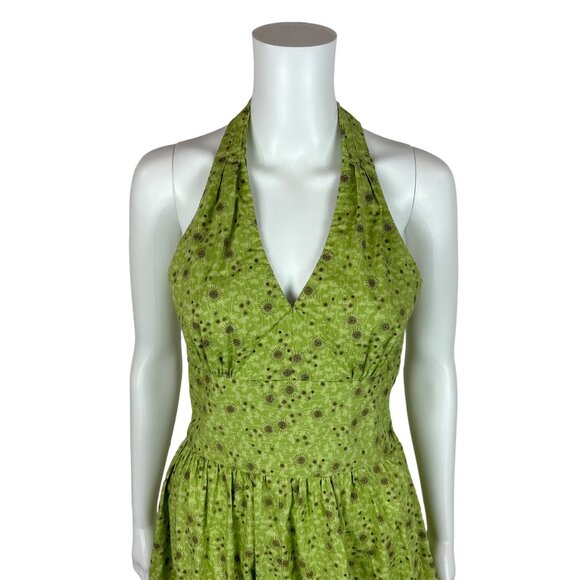 Vintage 50s Style Dress Women's XXS Atomic Starbursts Print Lime Gold Halter Sun - Picture 3 of 13